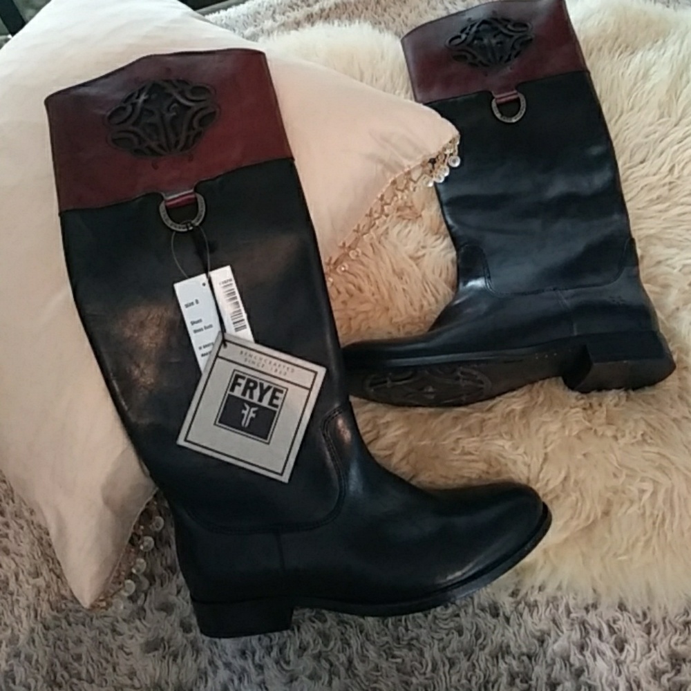 Frye Two-Tone Leather Moto Boots
